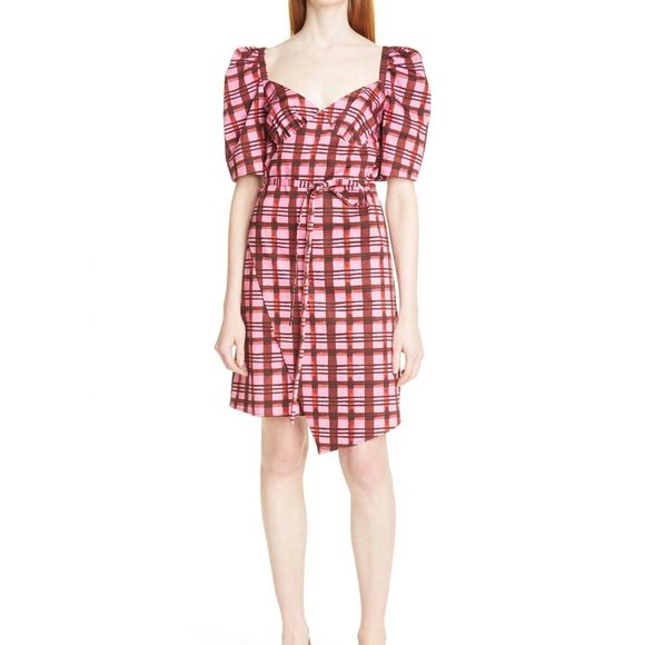 BAUM UND PFERDGARTEN Women 32 US 2 Arvia Dress Pink Plaid Mini Asymmetrical NEW - Picture 1 of 9
